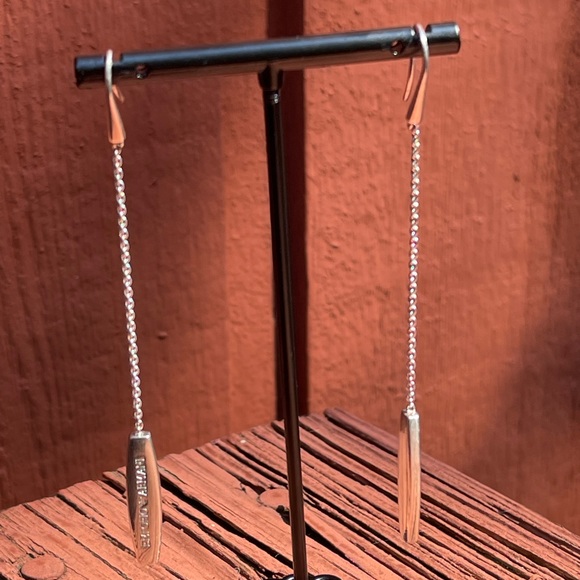 Sleek Solid Sterling Silver (.925) Emporio Armani Vintage Designer Logo Earrings - Picture 1 of 4